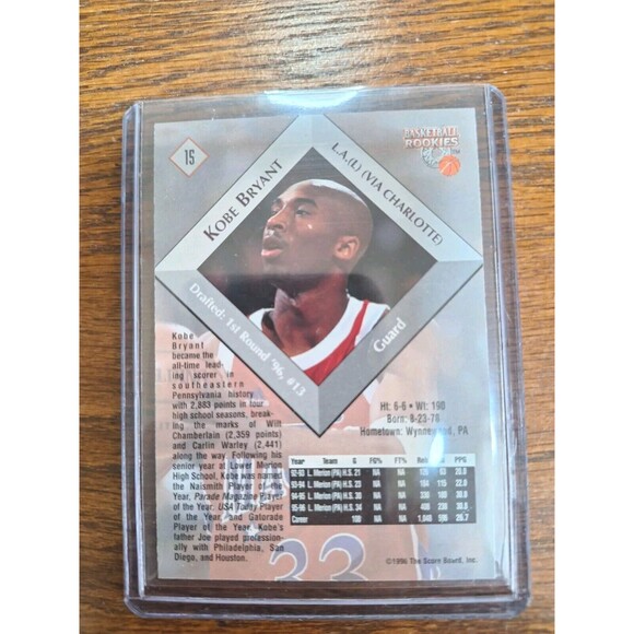1996-97 Score Board Basketball Rookies #15 Kobe Bryant Lower Merion H.S. Mint - Picture 10 of 10